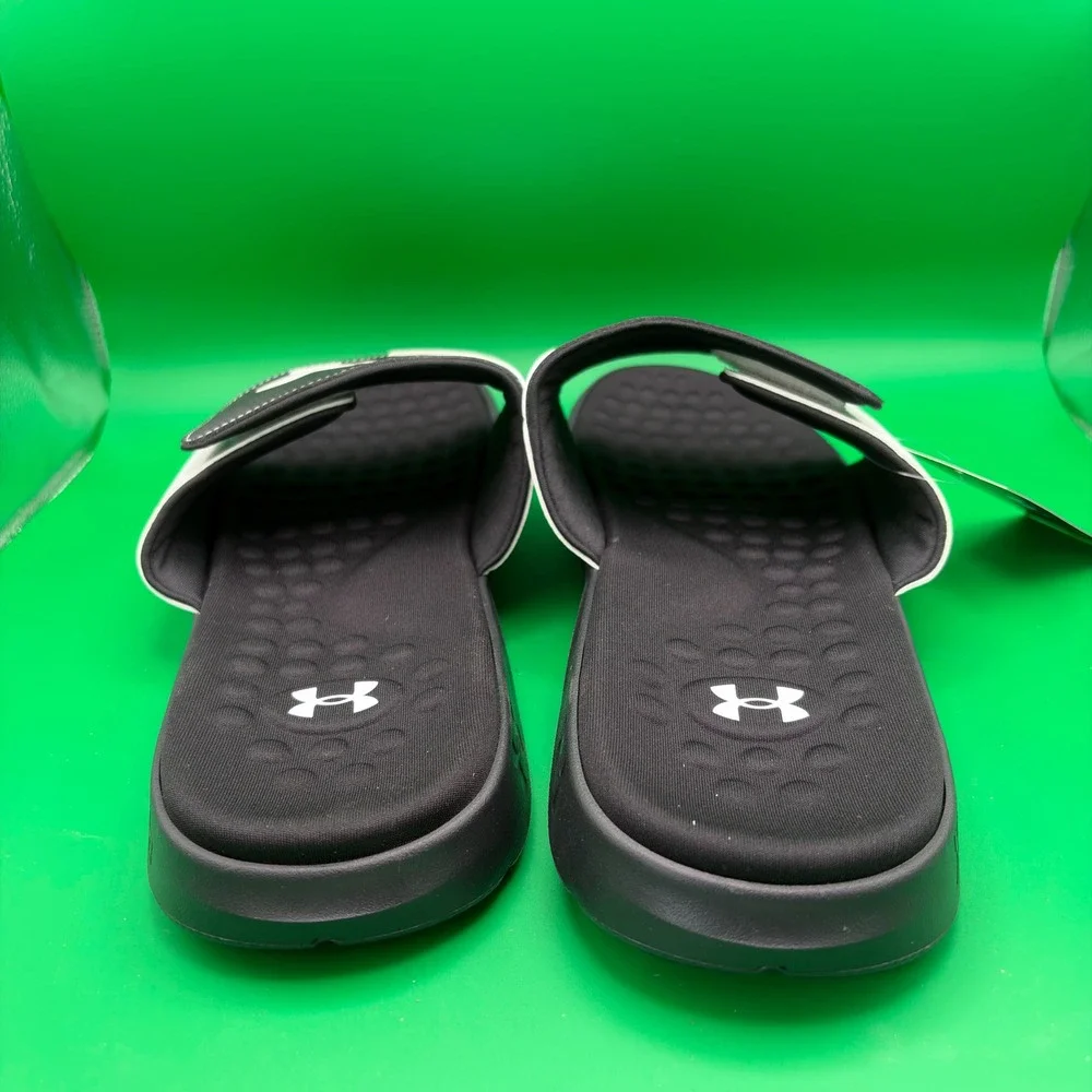 Under Armour Ignite Pro SL Sandals Mens 18 Black/White UA Adjustable Slides NWT